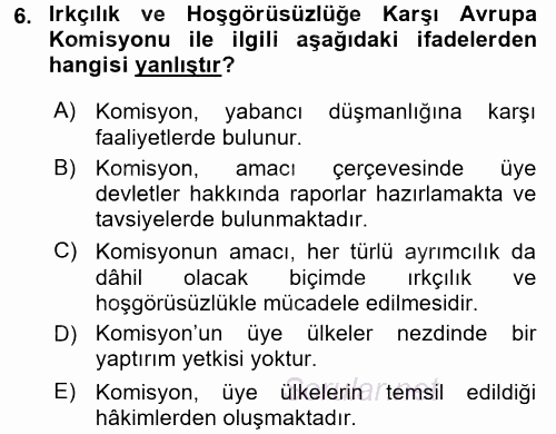 İnsan Hakları Ve Kamu Özgürlükleri 2015 - 2016 Dönem Sonu Sınavı 6.Soru