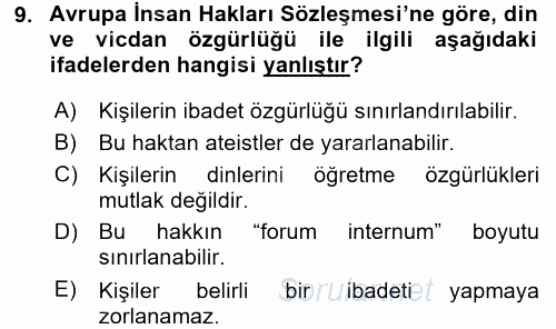 İnsan Hakları Ve Kamu Özgürlükleri 2015 - 2016 Dönem Sonu Sınavı 9.Soru