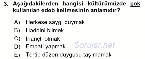 Din Eğitimi Ve Din Hizmetlerinde Rehberlik 2016 - 2017 Dönem Sonu Sınavı 3.Soru