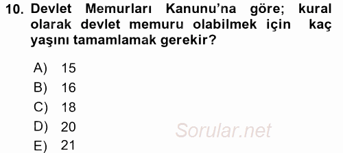 Memur Hukuku 2017 - 2018 Ara Sınavı 10.Soru