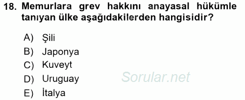 Memur Hukuku 2017 - 2018 Ara Sınavı 18.Soru