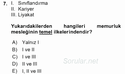 Memur Hukuku 2017 - 2018 Ara Sınavı 7.Soru
