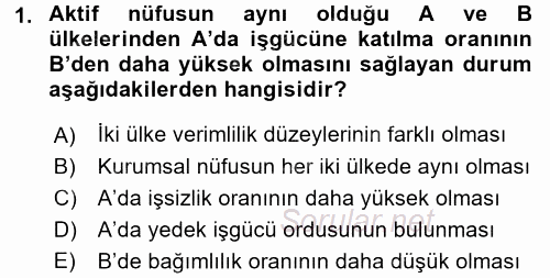 İstihdam ve İşsizlik 2016 - 2017 Ara Sınavı 1.Soru