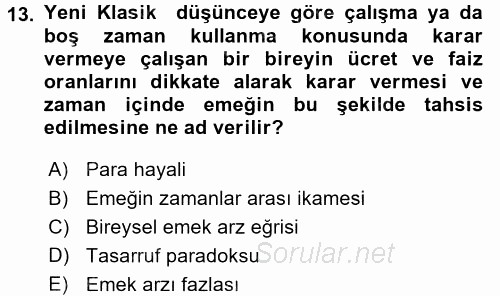 İstihdam ve İşsizlik 2016 - 2017 Ara Sınavı 13.Soru