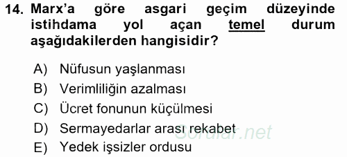 İstihdam ve İşsizlik 2016 - 2017 Ara Sınavı 14.Soru