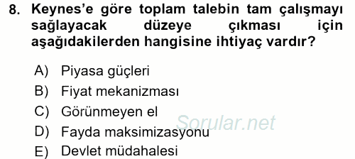 İstihdam ve İşsizlik 2016 - 2017 Ara Sınavı 8.Soru