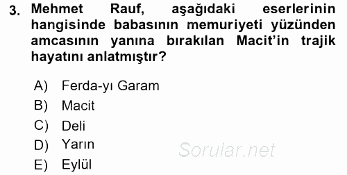 II. Abdülhamit Dönemi Türk Edebiyatı 2016 - 2017 Dönem Sonu Sınavı 3.Soru