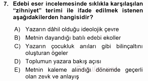 II. Abdülhamit Dönemi Türk Edebiyatı 2016 - 2017 Dönem Sonu Sınavı 7.Soru