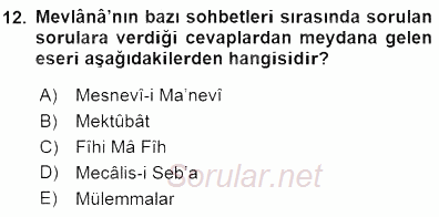 VIII-XIII. Yüzyıllar Türk Edebiyatı 2015 - 2016 Dönem Sonu Sınavı 12.Soru