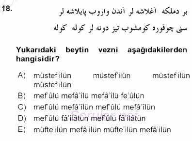 VIII-XIII. Yüzyıllar Türk Edebiyatı 2015 - 2016 Dönem Sonu Sınavı 18.Soru