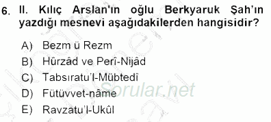 VIII-XIII. Yüzyıllar Türk Edebiyatı 2015 - 2016 Dönem Sonu Sınavı 6.Soru