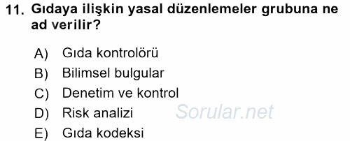 Gıda Bilimi ve Teknolojisi 2015 - 2016 Ara Sınavı 11.Soru