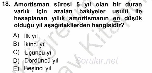 Genel Muhasebe 2012 - 2013 Ara Sınavı 18.Soru