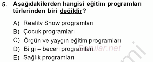 Radyo ve Televizyon Stüdyoları 2014 - 2015 Dönem Sonu Sınavı 5.Soru