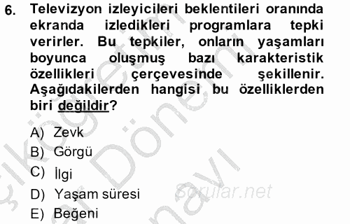 Radyo ve Televizyon Stüdyoları 2014 - 2015 Dönem Sonu Sınavı 6.Soru