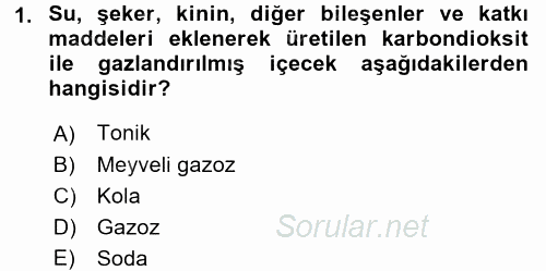 İçecek Bilgisi 2016 - 2017 Ara Sınavı 1.Soru