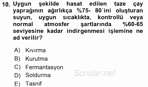 İçecek Bilgisi 2016 - 2017 Ara Sınavı 10.Soru