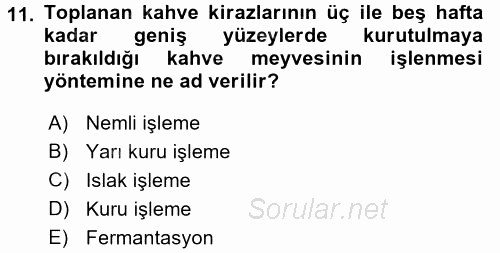 İçecek Bilgisi 2016 - 2017 Ara Sınavı 11.Soru