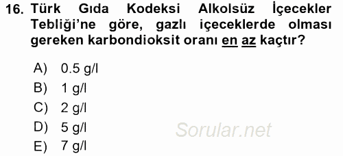 İçecek Bilgisi 2016 - 2017 Ara Sınavı 16.Soru