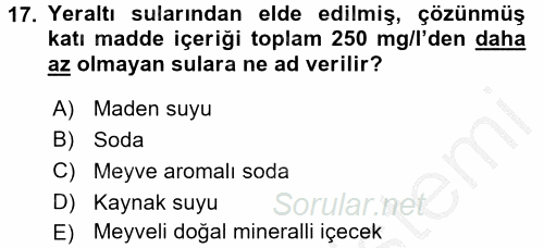 İçecek Bilgisi 2016 - 2017 Ara Sınavı 17.Soru