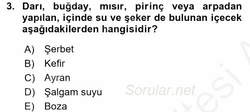 İçecek Bilgisi 2016 - 2017 Ara Sınavı 3.Soru
