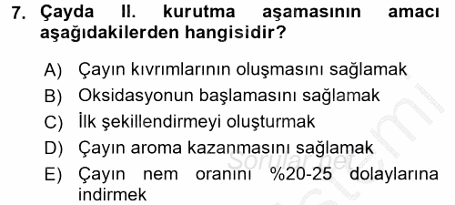İçecek Bilgisi 2016 - 2017 Ara Sınavı 7.Soru