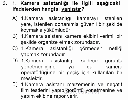 Film ve Video Yapımı 2013 - 2014 Tek Ders Sınavı 3.Soru