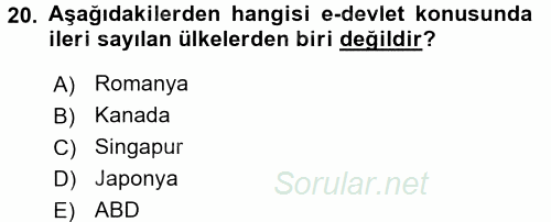 Yeni Teknolojiler ve Çalışma Hayatı 2015 - 2016 Tek Ders Sınavı 20.Soru