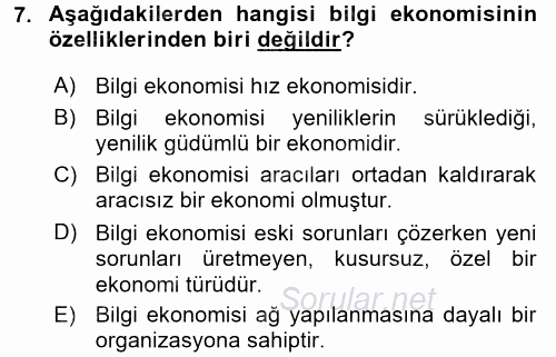 Yeni Teknolojiler ve Çalışma Hayatı 2015 - 2016 Tek Ders Sınavı 7.Soru