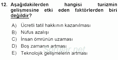 Genel Turizm Bilgisi 2015 - 2016 Ara Sınavı 12.Soru
