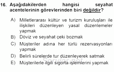Genel Turizm Bilgisi 2015 - 2016 Ara Sınavı 16.Soru