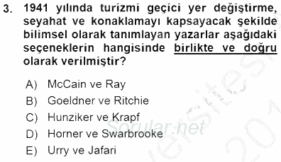 Genel Turizm Bilgisi 2015 - 2016 Ara Sınavı 3.Soru