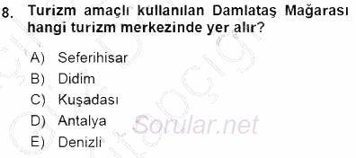 Genel Turizm Bilgisi 2015 - 2016 Ara Sınavı 8.Soru