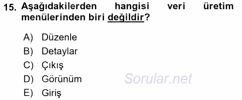 Bilgisayar Destekli Harita Yapımı 2 2017 - 2018 Ara Sınavı 15.Soru