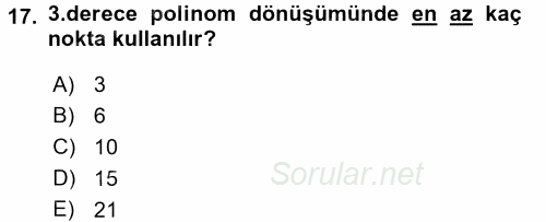 Bilgisayar Destekli Harita Yapımı 2 2017 - 2018 Ara Sınavı 17.Soru
