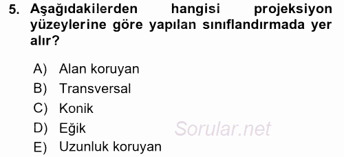 Bilgisayar Destekli Harita Yapımı 2 2017 - 2018 Ara Sınavı 5.Soru
