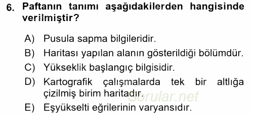 Bilgisayar Destekli Harita Yapımı 2 2017 - 2018 Ara Sınavı 6.Soru
