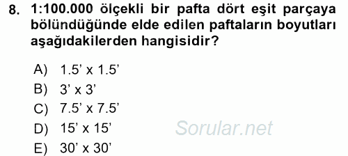 Bilgisayar Destekli Harita Yapımı 2 2017 - 2018 Ara Sınavı 8.Soru