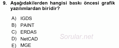 Bilgisayar Destekli Harita Yapımı 2 2017 - 2018 Ara Sınavı 9.Soru