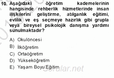 Rehberlik 2013 - 2014 Dönem Sonu Sınavı 10.Soru