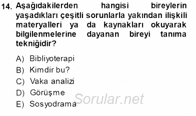 Rehberlik 2013 - 2014 Dönem Sonu Sınavı 14.Soru