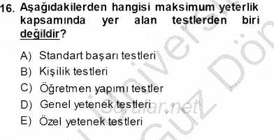 Rehberlik 2013 - 2014 Dönem Sonu Sınavı 16.Soru