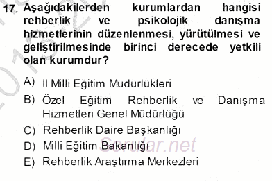 Rehberlik 2013 - 2014 Dönem Sonu Sınavı 17.Soru