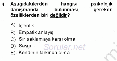 Rehberlik 2013 - 2014 Dönem Sonu Sınavı 4.Soru