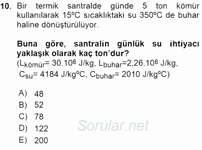 Elektrik Enerjisi Üretimi 2015 - 2016 Ara Sınavı 10.Soru