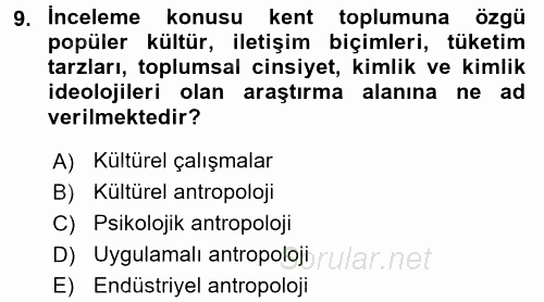 Antropoloji 2016 - 2017 Dönem Sonu Sınavı 9.Soru