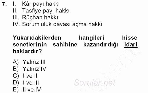 Sermaye Piyasası Hukuku 2012 - 2013 Ara Sınavı 7.Soru