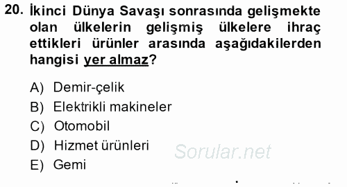 Hizmetler Ekonomisi 2014 - 2015 Ara Sınavı 20.Soru