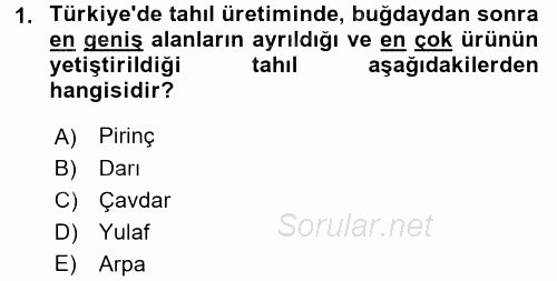 Gıda Coğrafyası 2016 - 2017 Dönem Sonu Sınavı 1.Soru