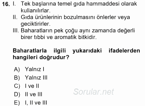 Gıda Coğrafyası 2016 - 2017 Dönem Sonu Sınavı 16.Soru